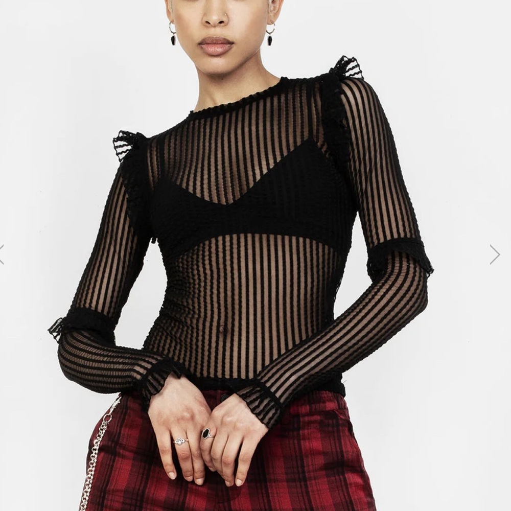 Disturbia Ruffle Top Long Sleeve Sheer UK 10